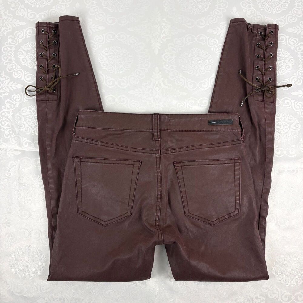 Pilcro and The Letterpress Pants Brown Lace Up Coated Skinny Boho Autumn Size 27